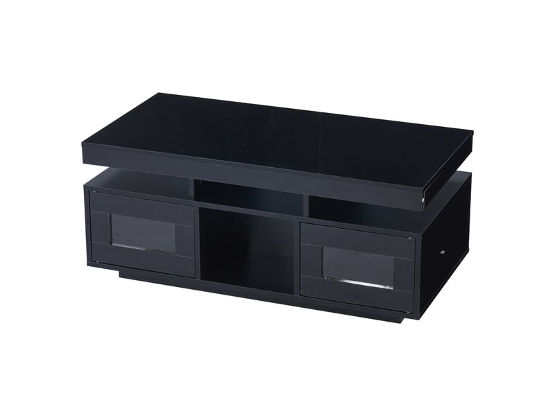 Table basse noire brillante 100x50x43 cm, table de salon avec led contrôlée par app, prises et usb, rangement acrylique  - Conforama W