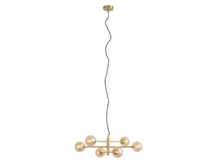 Art deco hanglamp messing met amber glas 6-lichts - ryan