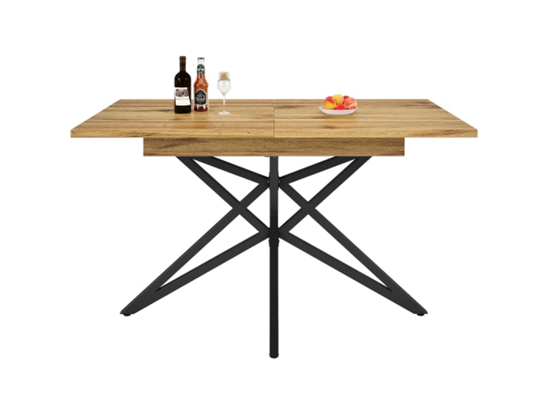  Table à manger extensible 120160×80 cm – table de cuisine, pieds étoile noirs – plateau bois de noyer et effet marbre  - Conforama E