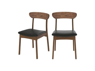 Lot de 2 chaises en cuir synthétique noir et bois foncé-lana