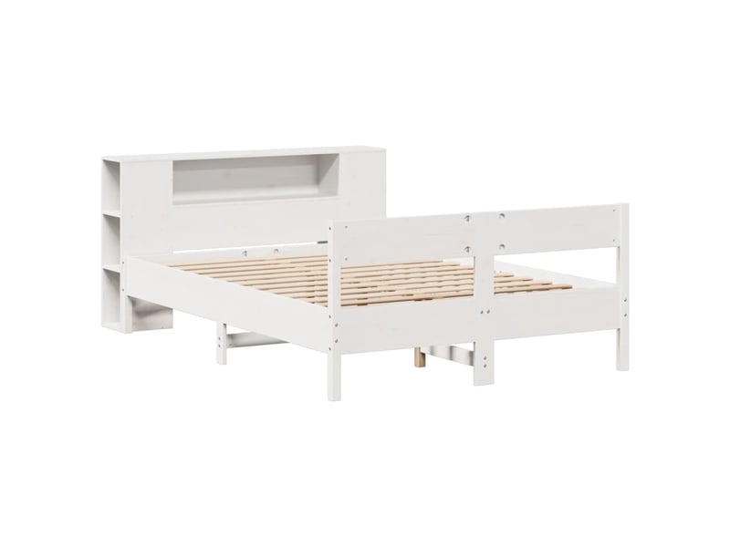 Lit double- lit adulte - lit bibliothèque sans matelas blanc 135x190 cm bois pin massif - Conforama B