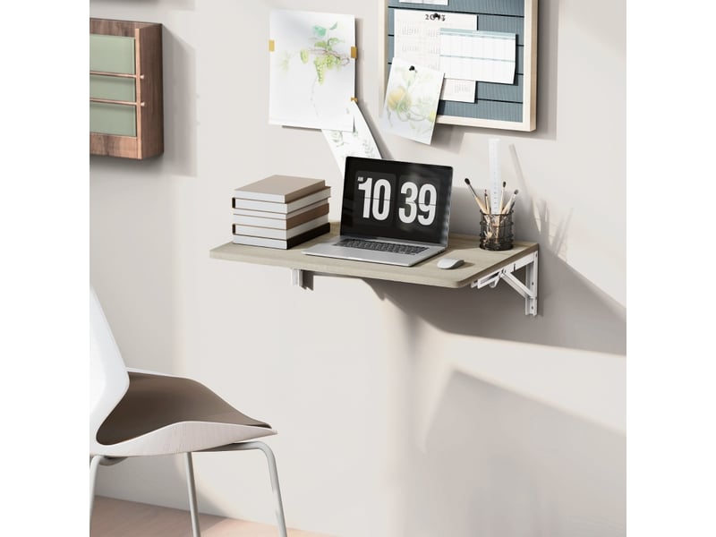  Table pliante murale, 60 x 40 cm, bureau suspendu gain de place aux angles arrondis, pour bureau, salon, chambre, cuisine, chêne  - Conforama D