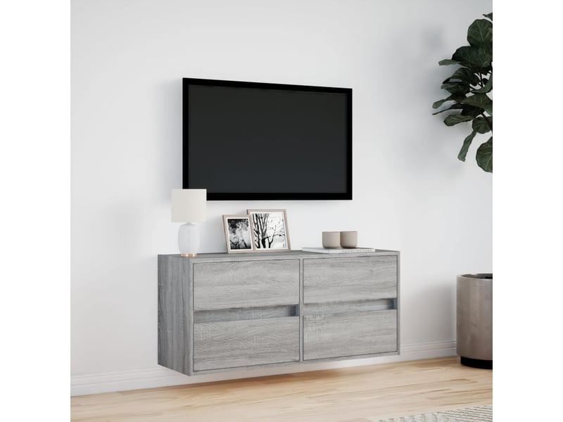  Meuble tv - banc tv - meuble de rangement mural avec lumières led sonoma gris 100x31x45 cm  - Conforama D