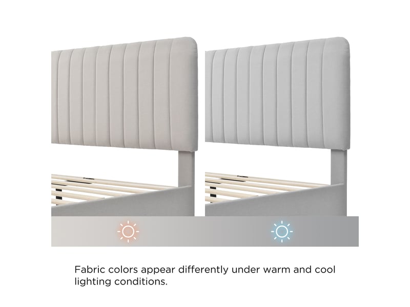  Lit double rembourré 140x190 cm avec tête de lit réglable en hauteur, sommier à lattes inclus, cadre de lit en lin - beige gris  - Conforama E
