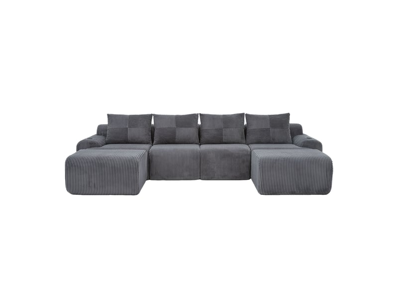  Canapé modulable 4 places 333x174x80 cm avec 2 poufs gris foncé  - Conforama A