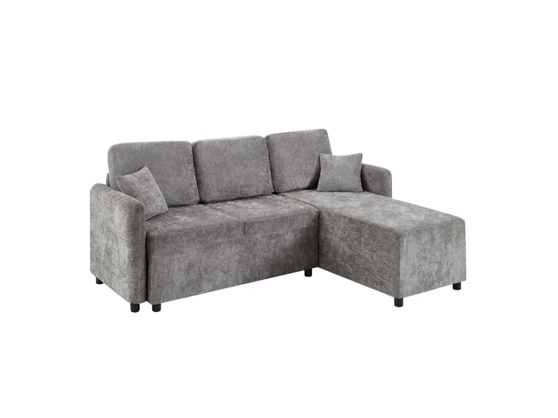  Canapé d'angle 3 places modenvie avec méridienne droite 144 cm, revêtement chenille gris, mousse haute densité et 2 coussins  - Conforama A