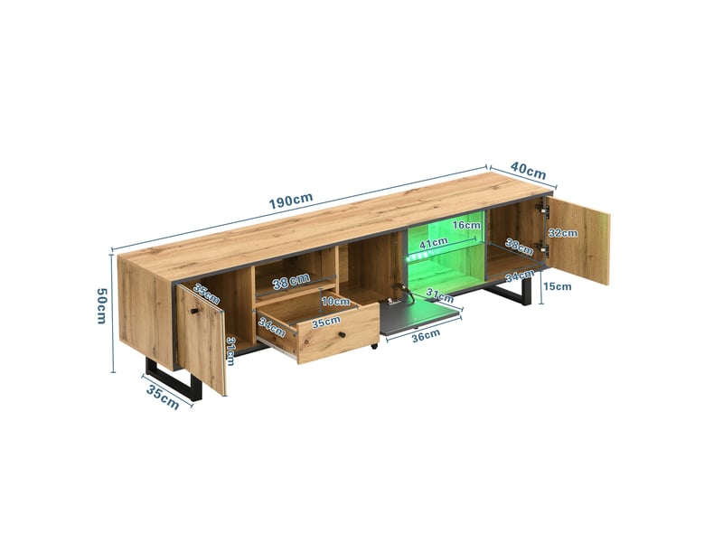  Meuble tv - 190cm - éclairage led - 3 compartiments - style industriel - boisgris  - Conforama R