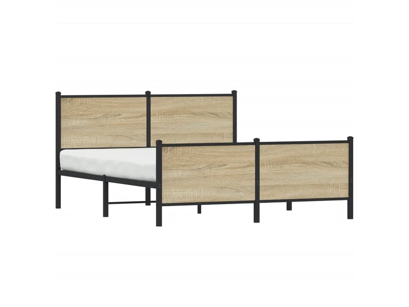 Lit double- lit adulte - cadre de lit en métal sans matelas chêne sonoma 150x200 cm - Conforama B
