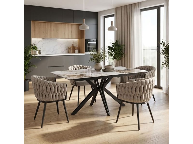  Table extensible 160-240 cm céramique blanc marbré pieds métal – allegri  - Conforama B