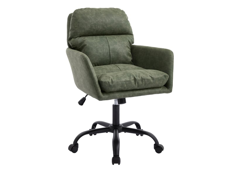  Fauteuil de bureau réglable en hauteur en cuir régénéré vert, base noire et rembourrage confortable  - Conforama A