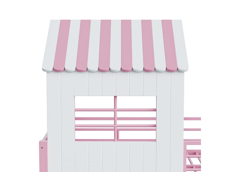 Lit mezzanine enfant 90x200 cm – rose et blanc – escalier réversible avec rangement - sans matelas - Conforama E