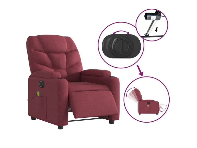  Fauteuil de relaxation tv fonction massage inclinable électrique en tissu rouge bordeaux dec027251  - Conforama D