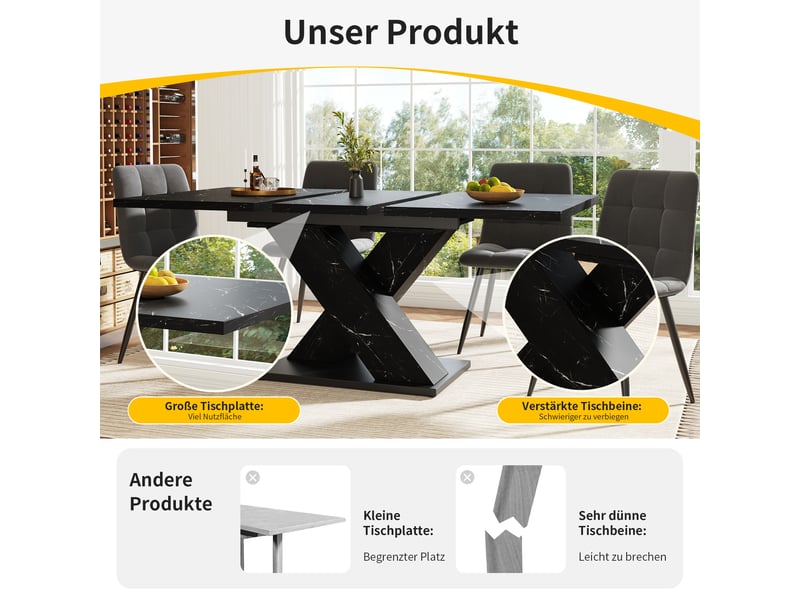  Noir table à manger extensible avec rangement, design moderne, structure fonctionnelle pour cuisine et salle à manger  - Conforama E