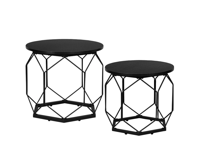  Lot de 2 tables basses rondes 50x50x45 cm plateau amovible bois métal noir  - Conforama A