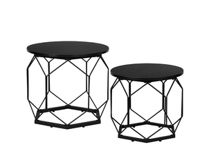 Lot de 2 tables basses rondes 50x50x45 cm plateau amovible bois métal noir