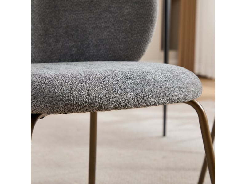 Chaise de salle à manger en chenille contemporaine 1 pièce, dossier galbé et assise rembourrée, piètement métal bronze – confort moderne pour votre cuisine, couleur gris, de1897gr  - Conforama D