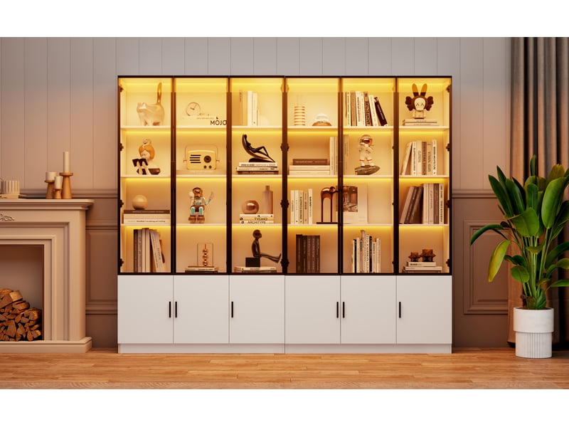  Vitrine de rangement, coloris blanc, 240 x 32 x 200 cm, pour salon, solution de rangement fonctionnelle, pour maison et appartement  - Conforama E