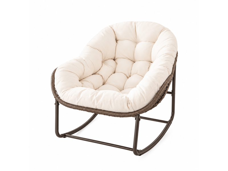  Fauteuil à bascule œuf en rotin blanc grand format avec coussin épais  - Conforama A