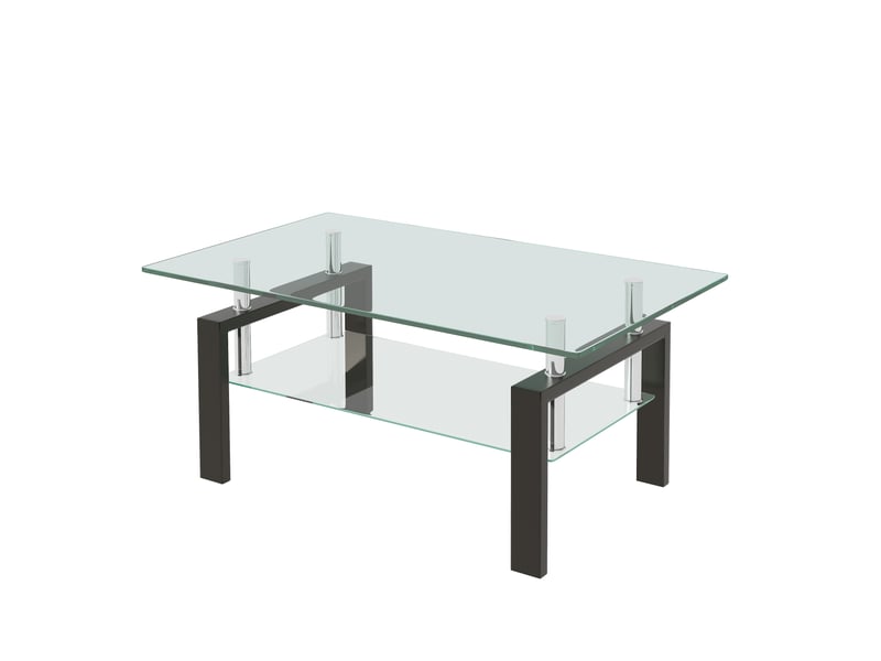 Table basse de salon en verre trempé transparent avec étagère en verre, 2 plateaux, 100 x 60 x 44 cm Fay Lum - Conforama A