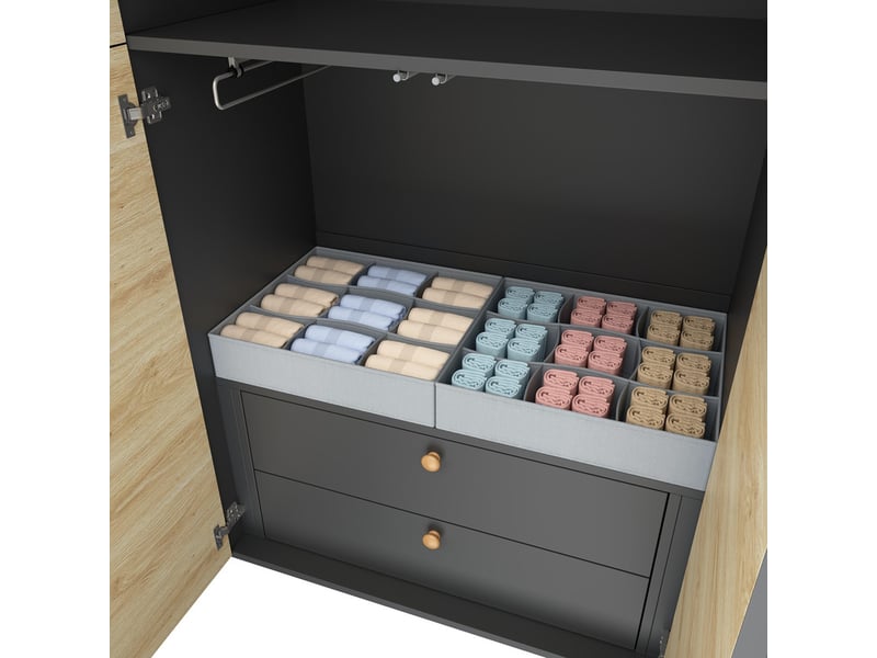  Armoire avec boîte de rangement, 90 x 50 x 200 cm, 1 penderie, 1 porte-pantalon et 2 tiroirs, design moderne  - Conforama E