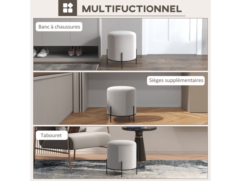  Pouf ottoman tabouret pouf repose-pied en velours pieds en acier pour salon chambre ø 35 x 38 cm gris clair  - Conforama E