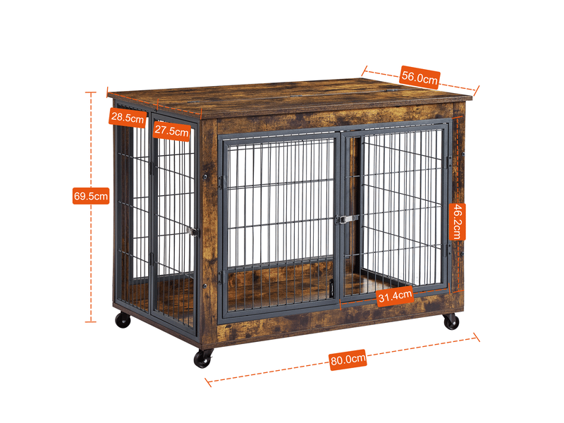 Cage d'intérieur chats et chiens 80x56x69,5 cm – marron vintage et noir – roulettes verrouillables - Conforama C