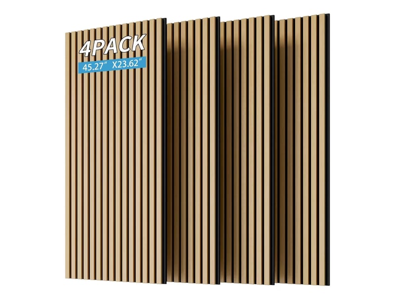  Lot de 4 panneaux acoustiques muraux à lattes, effet chêne blanc, mdf et polyester IKSETERA TRADING LTD - Conforama B