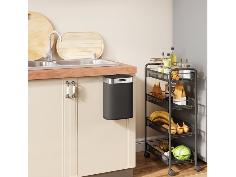  Poubelle de cuisine 5 l 21,5 x 19,5 x 30 cm noire en acier inoxydable, couvercle à maintien ouvert  - Conforama B