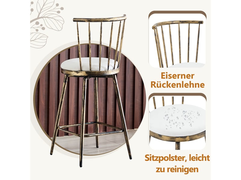  Lot de 2 tabourets de bar,39x39x96 cm,métal et similicuir,marron et blanc  - Conforama E