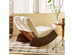Lot de 2 chaises à bascule en velours côtelé blanc, structure en bois massif