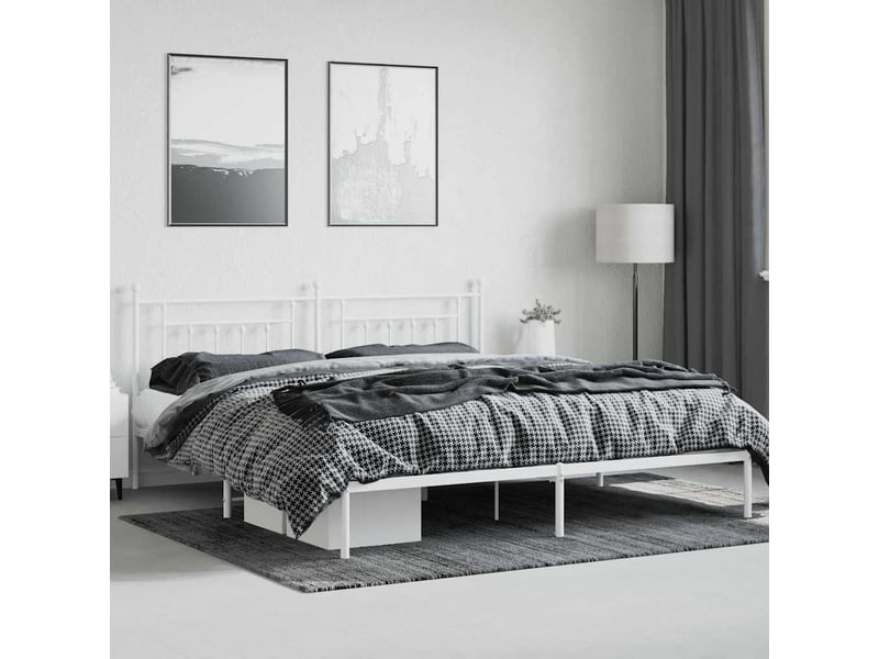  Lit double- lit adulte -  cadre de lit métal sans matelas et tête de lit blanc 200x200 cm  - Conforama C