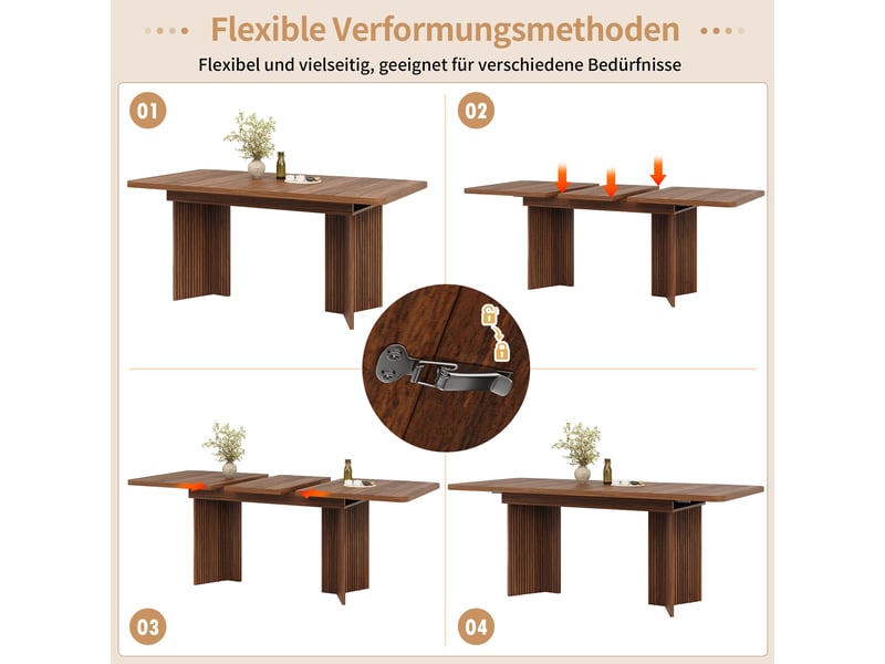  Table à manger extensible 120–160 cm, pieds en v rainurés, effet chênenoyer  - Conforama D