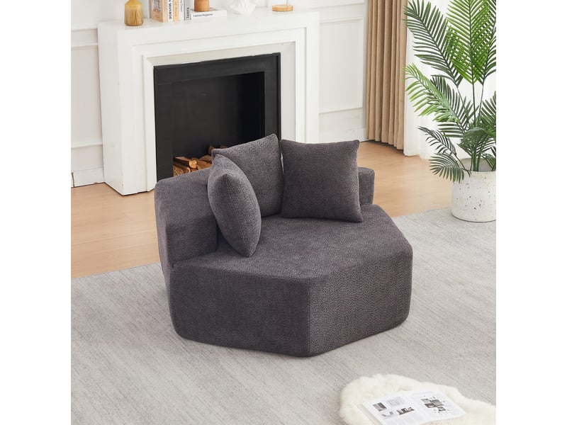  Fauteuil simple - 122x138x76cm - modulable en chenille bouclée avec 3 coussins &amp; ressorts ensachés - gris  - Conforama C