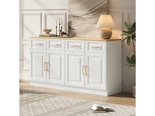 Buffet 140 cm blanc et chêne avec 4 tiroirs et 4 portes - enfilade style maison de campagne moderne