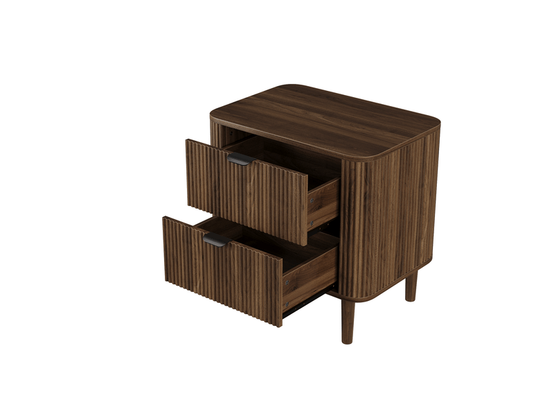  Table de nuit 57 x 40 x 57 cm noyer foncé en mdf, 2 tiroirs rainurés pour rangement de chambre  - Conforama D