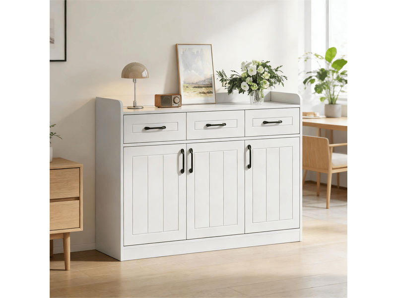  Buffet blanc 120 cm meuble de rangement 3 tiroirs et 3 portes avec étagères réglables  - Conforama B