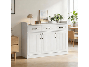 Buffet blanc 120 cm meuble de rangement 3 tiroirs et 3 portes avec étagères réglables