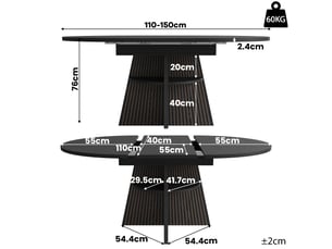 Noir table à manger extensible avec rangement, design moderne, structure fonctionnelle pour cuisine et salle à manger
