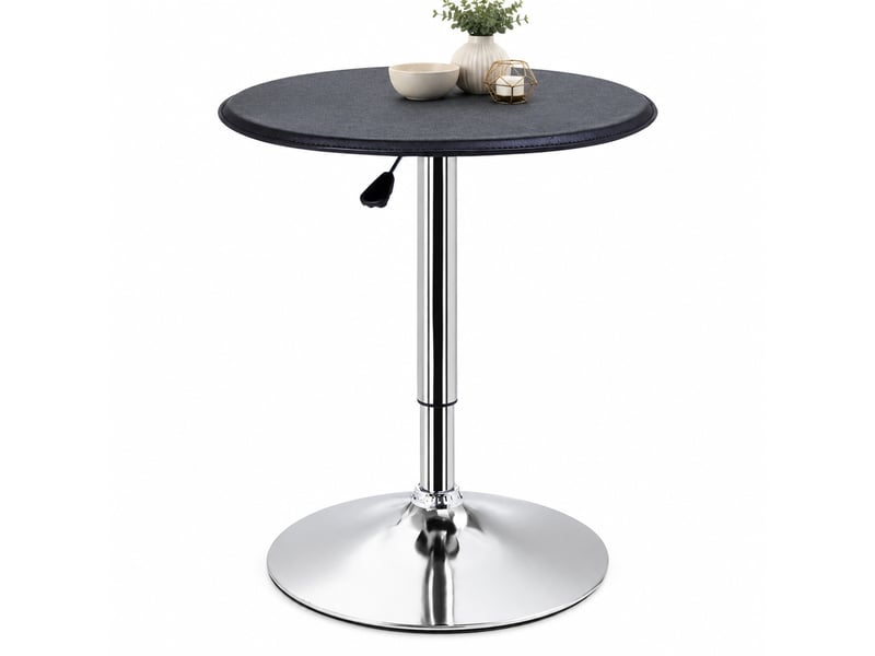  Table de bar ronde réglable avec plateau pivotant à 360 degrés, base chromée et revêtement en cuir synthétique pour cuisine et salon  - Conforama A