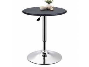 Table de bar ronde réglable avec plateau pivotant à 360 degrés, base chromée et revêtement en cuir synthétique pour cuisine et salon