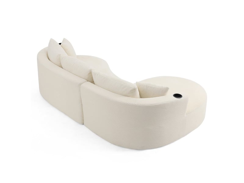  Canapé compressé 3 places, méridienne à gauche + 2 places, velours côtelé beige, porte-gobelet et coussins, sans montage 82418-BGE-LC - Conforama B