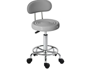 Tabouret roulant pivotant réglable avec dossier, revêtement en cuir synthétique, repose-pieds, pour table de maquillage, gris
