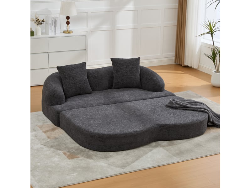  Canapé convertible 2 places en tissu gris foncé, 2 coussins, dépliable pour salon et chambre d'amis  - Conforama B