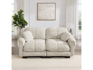 Canapé modulable 2 places en chenille avec coussins d’assise épais, dossier ergonomique et finition matelassée, kaki clair