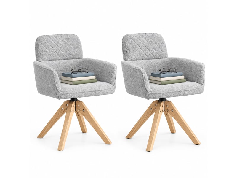  Lot de 2 chaises de salle à manger pivotantes 360° rembourrées en tissu gris clair et bois  - Conforama A