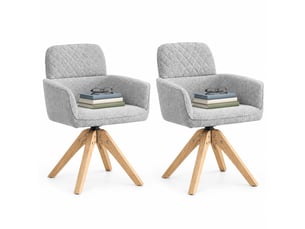 Lot de 2 chaises de salle à manger pivotantes 360° rembourrées en tissu gris clair et bois