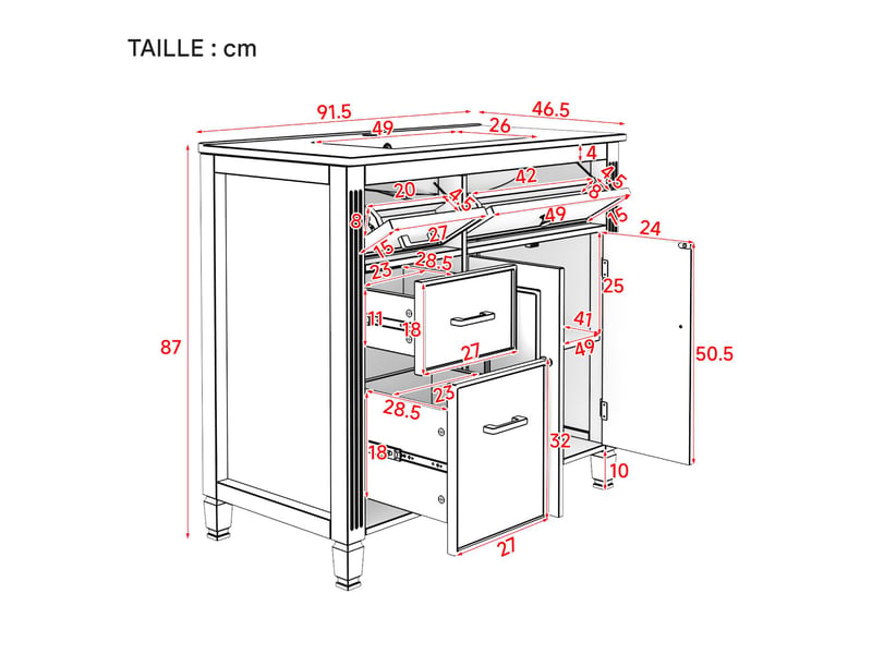  Meuble sous-vasque avec vasque céramique 4 tiroirs mdf blanc 91 x 46.5 x 87 cm  - Conforama C