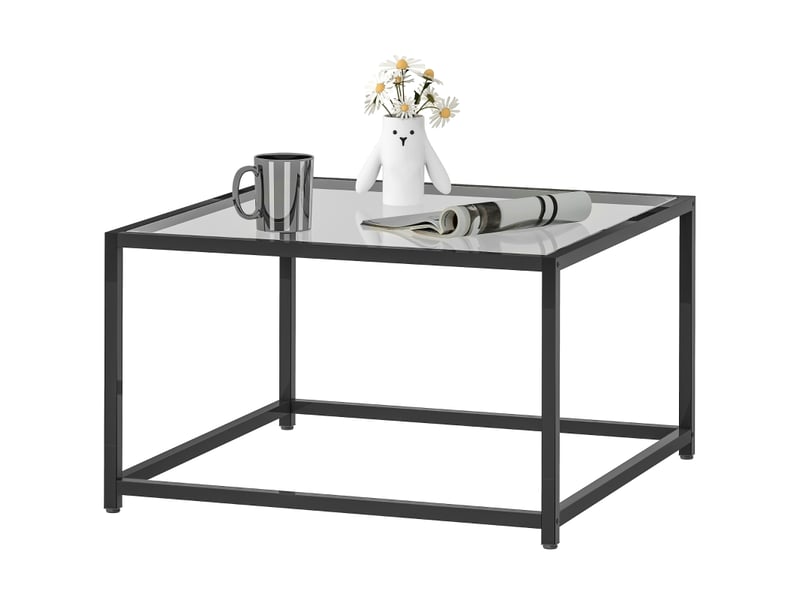  Table basse carrée avec plateau en verre trempé, structure en acier, pour salon, 68 × 68 × 39 cm, noir  - Conforama A