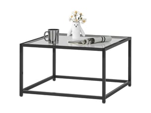 Table basse carrée avec plateau en verre trempé, structure en acier, pour salon, 68 × 68 × 39 cm, noir
