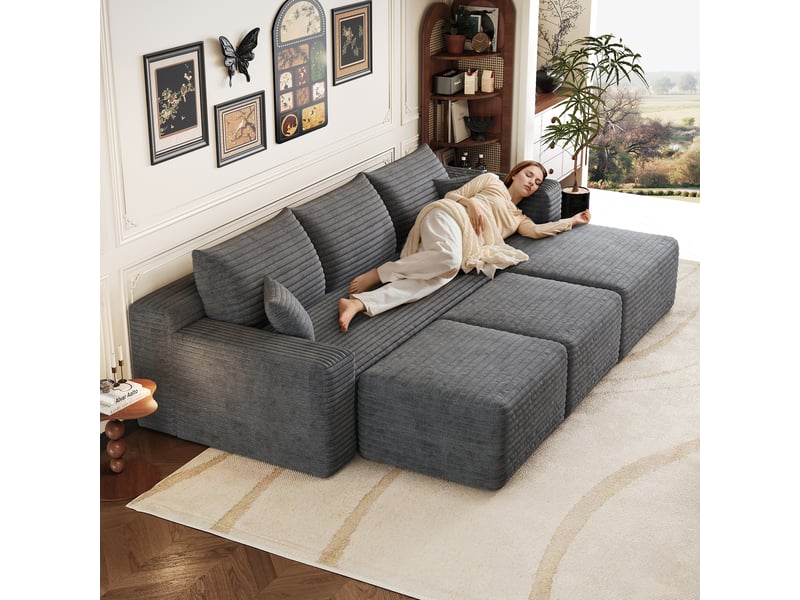  Canapé d'angle 5 places en l gris foncé, canapé 241 cm en velours côtelé, assise profonde et confort moelleux pour le salon  - Conforama R